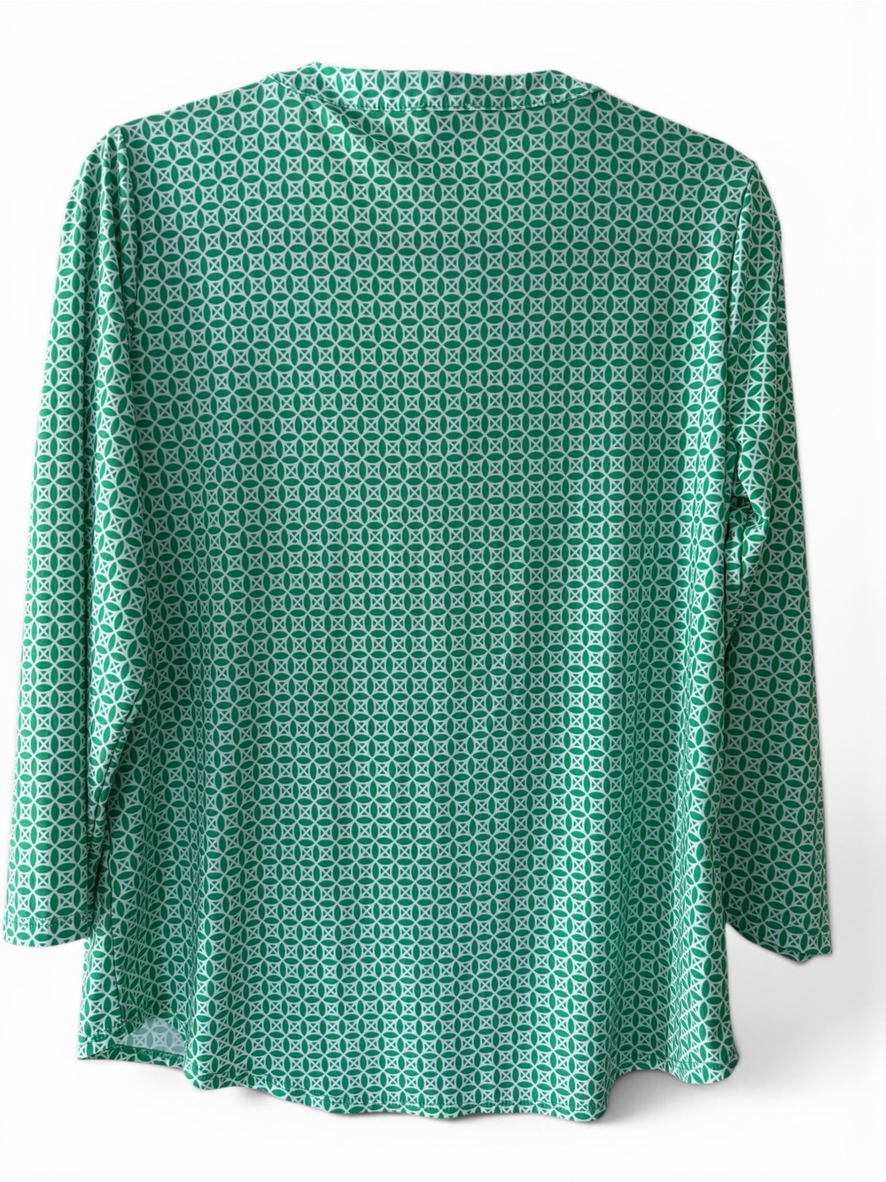 Anne Klein Green Geometric Henley Tunic - Picture 3 of 5